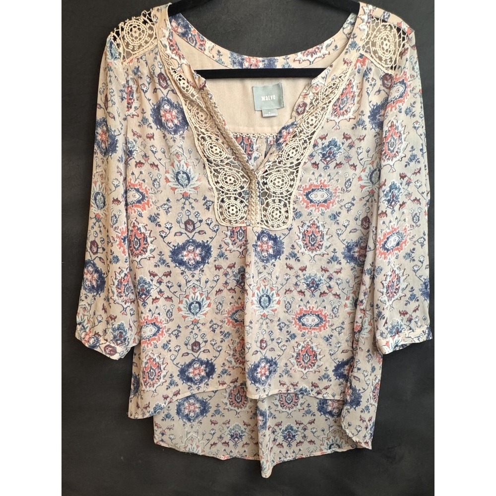 Anthropologie Maeve Top Size 6 Top‎  Floral Boho V Neck Cottage Crochet Lace - Picture 3 of 9